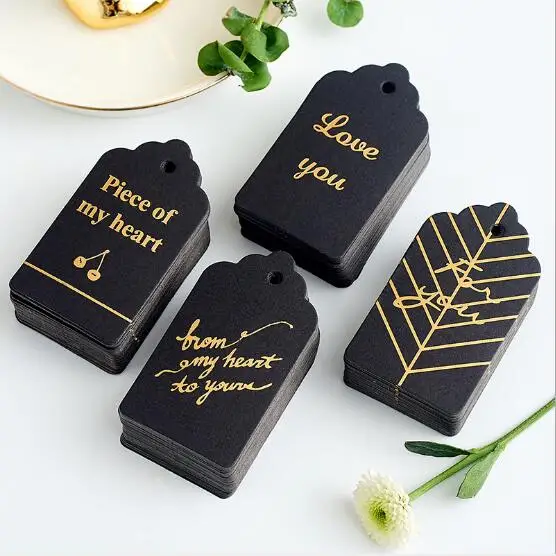 

100 X Black Paper Tags Mark Party Favors Gift Tags Wedding Favors Candy Boxes Decoration Tag Card Hanging Labels With Words