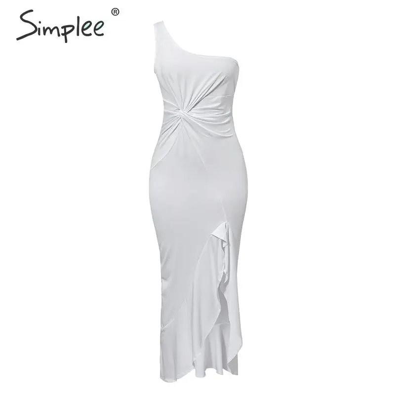 Simplee, сексуальное вечернее платье, плюс размер, на одно плечо, с рюшами, облегающее платье, элегантное, женское, одноцветное, макси платье, vestidos - Цвет: Белый