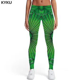 

KYKU Brand Psychedelic Leggings Women Metal Ladies Green Trousers Mechanical Sport Harajuku Elastic Womens Leggings Pants