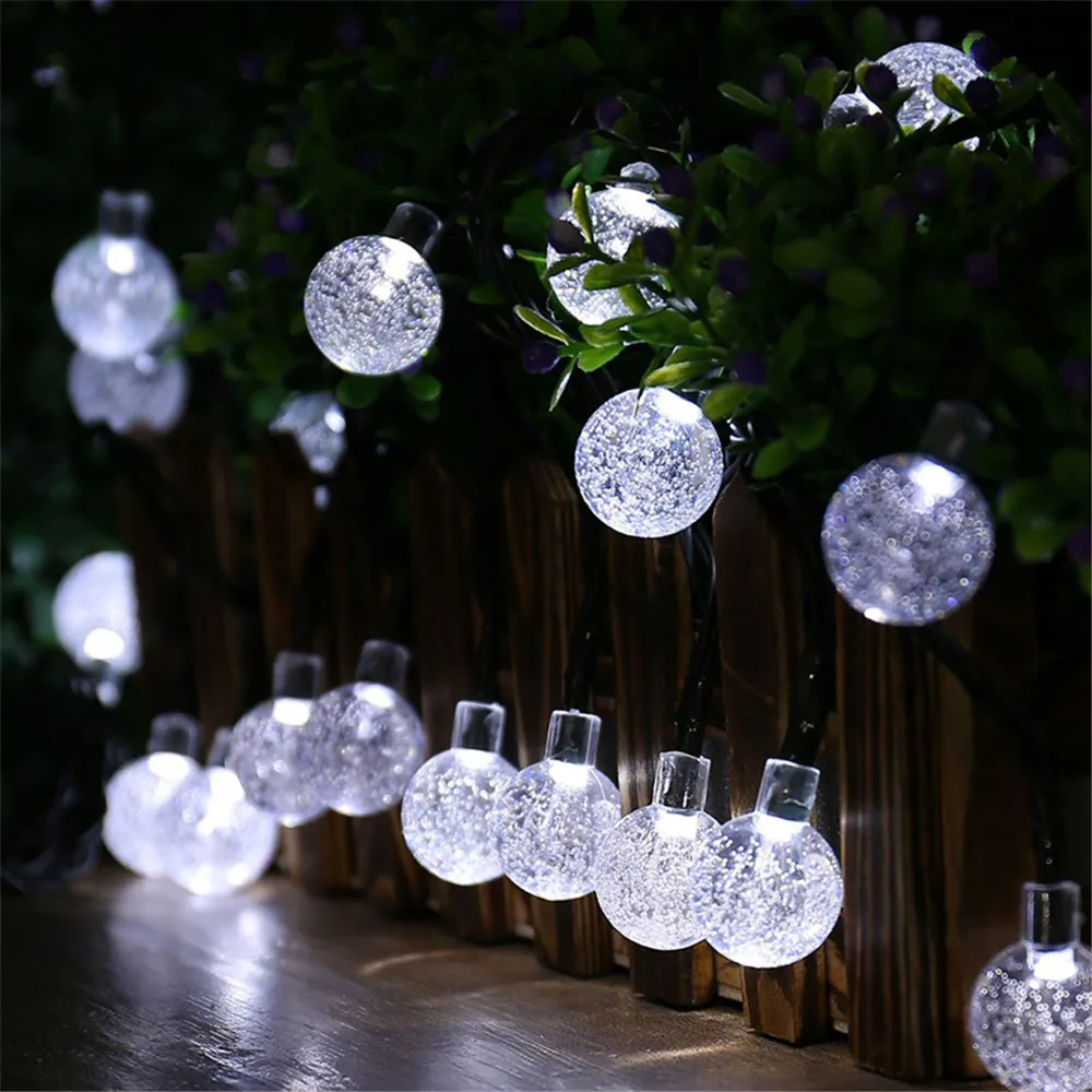 Solar Powered Garland Led Strip Solar String Light Bubble Ball Lamp Water Droplets Outdoor Waterproof LED Light String Strip