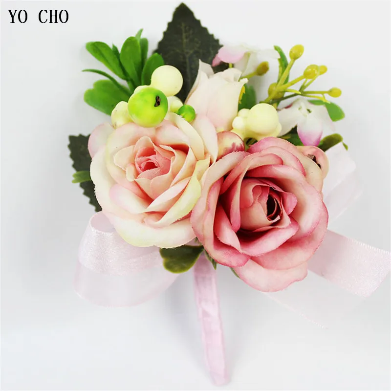 Yo Cho Donna Polso Corsage Del Fiore Della Rosa Decorativa Bacche Di Uomo Boutonniere Accessori Abito Per La Cerimonia Nuziale Del Partito Di Affari