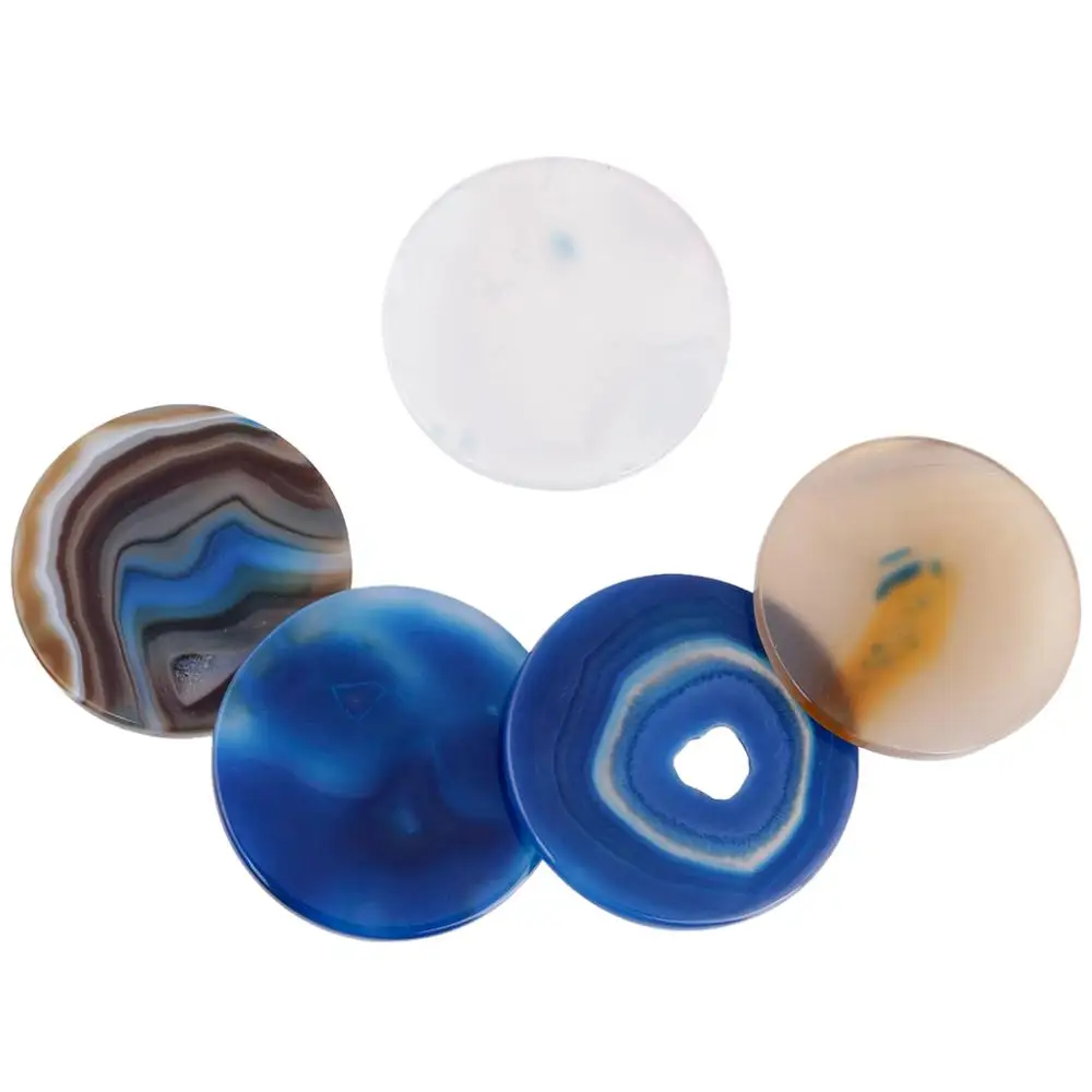 TUMBEELLUWA Set of 5 Round Shape Polished Agate Sliced Coasters for Drinks, Reiki Crystal Geode Stone Cup Mats Party Home Decor