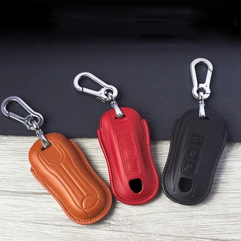 

High Quality Real Leather Car Key Case Full Cover For Porsche Panamera Carman Macann Bobst Cayenne 911 970 981 991 996 92A 2017