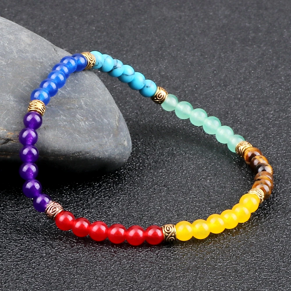 4mm Mini Beads Bracelets Reiki 7 Chakra Healing Balance Bracelet for Women Men Natural Stone Yoga Handmade Bangles femme Jewelry