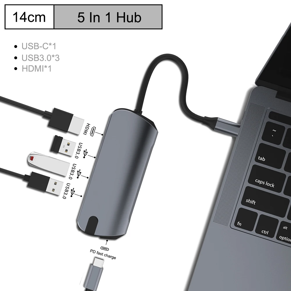 Type c концентратор для мульти-Хаба USB 3,0 HDMI 4 K/SD/TF кард-ридер/PD зарядка аудио/RJ45 адаптер для MacBook Pro type c usb-хаб - Цвет: 5-in-1