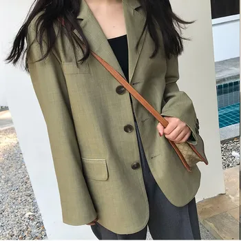 

Women blazers mujer Runway Jacket Vintage Female 2020 new Suits Button Cotton Coat Loose Oversize Casual Blazers For Women S0273