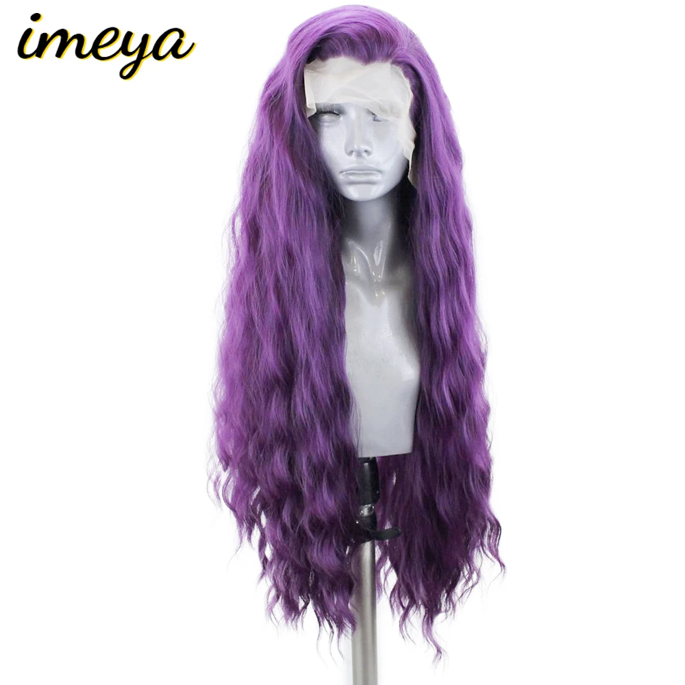 

Imeya Purple Hair Color 150% Density 24 Inch Long Body Wave Wig Heat Resistant Hair Synthetic Lace Front Wigs For Women