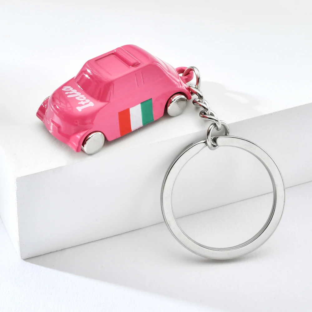 Vicney Pink Italy Car Keychain Italy Flag Pattern Cute Car For Women High Quality Zinc Alloy Keyring For Bag Charm Girl Jewelry