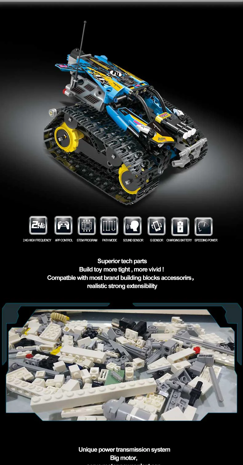 Technic автомобиль RC Гусеничный трюк гонщик строительные блоки приложение пульт дистанционного управления автомобиля кирпичи игрушки подарки для детей мальчиков Игрушки на открытом воздухе