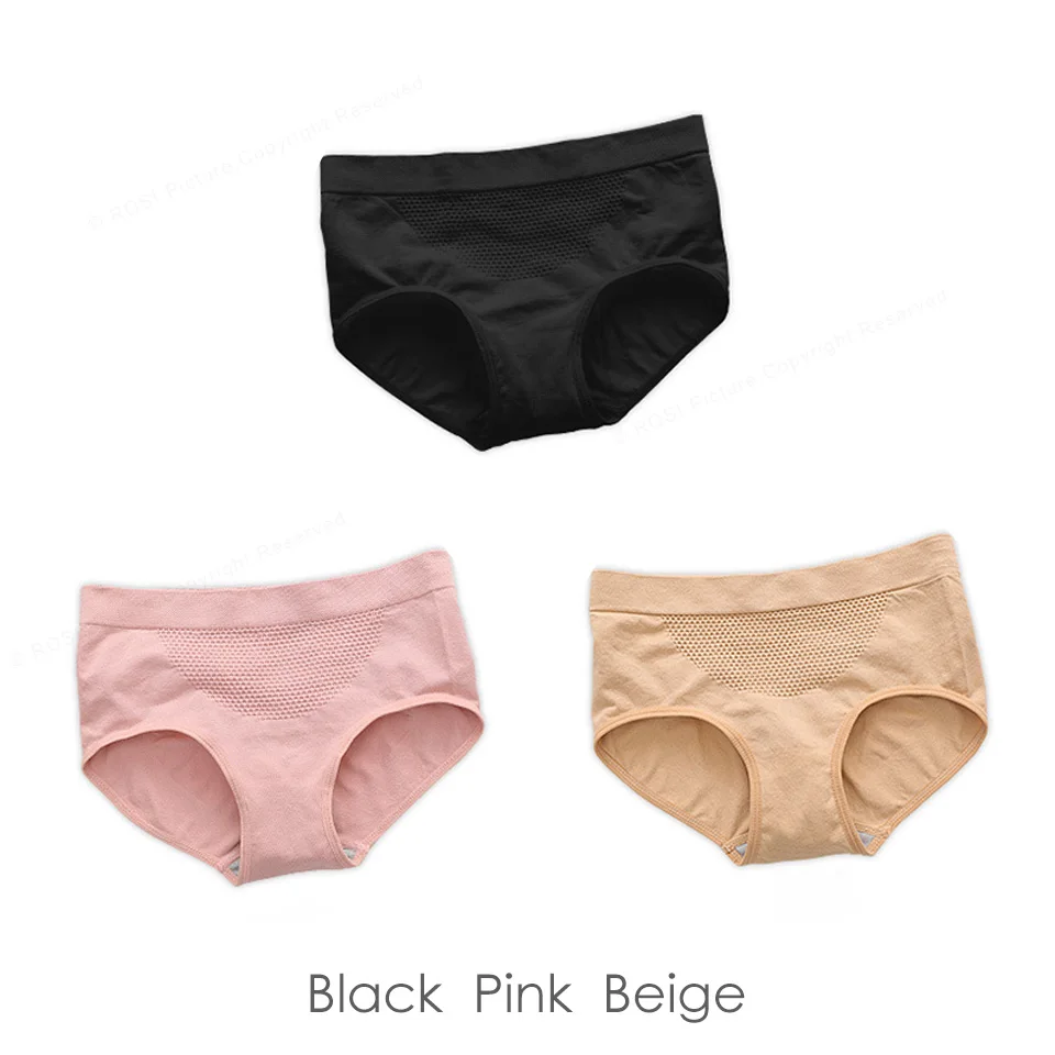 Black Pink Beige 3 шт., ROSI, женские бесшовные трусы, трусики, пуш-ап, на бедрах, хлопок, промежность, женское нижнее белье, высокая талия, в форме сот, дамское нижнее белье - Цвет: Black Pink Beige
