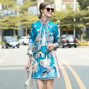 

Office Lady Runway Suit Women 2020 European Luxury Ruffles Short Jacket + Mini Skirt Designer Sheep Print Sets