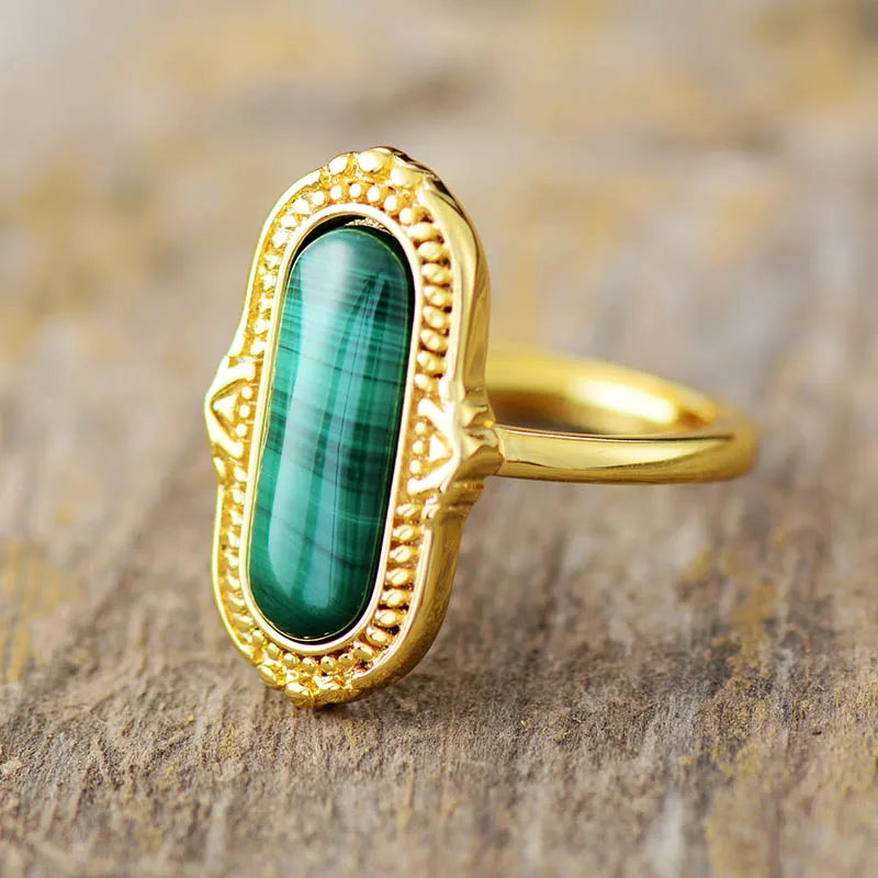 Premium Big Stone Adjustable Rings Fashion Gold Color Apatite Malachite Lapis Luxury Party Cocktail Ring Anniversary Jewelry