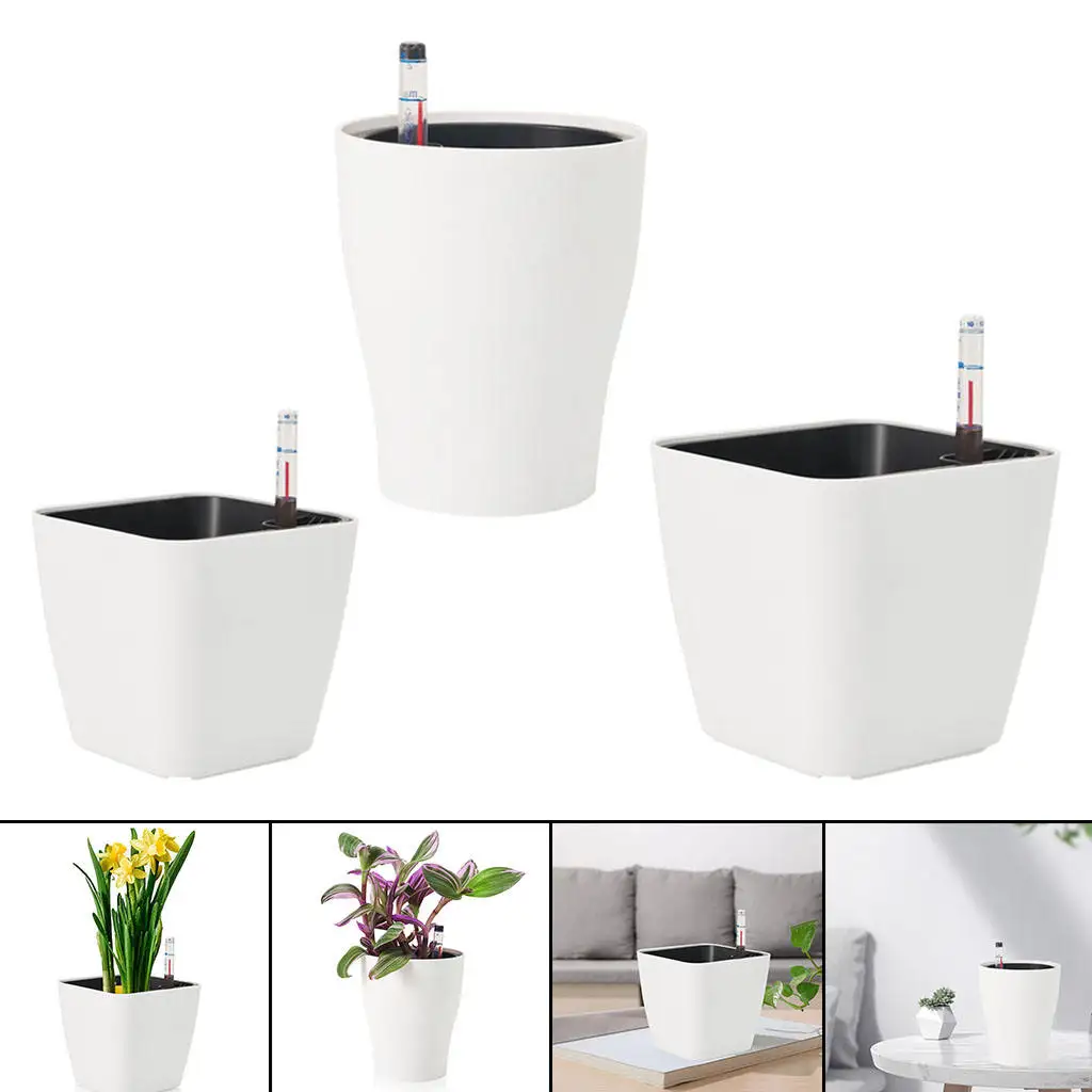 Vaso automático de absorção de água com dispositivo de nível de água, Vaso vegetal, Vaso de flores preguiçoso auto-regador, Plantador automático