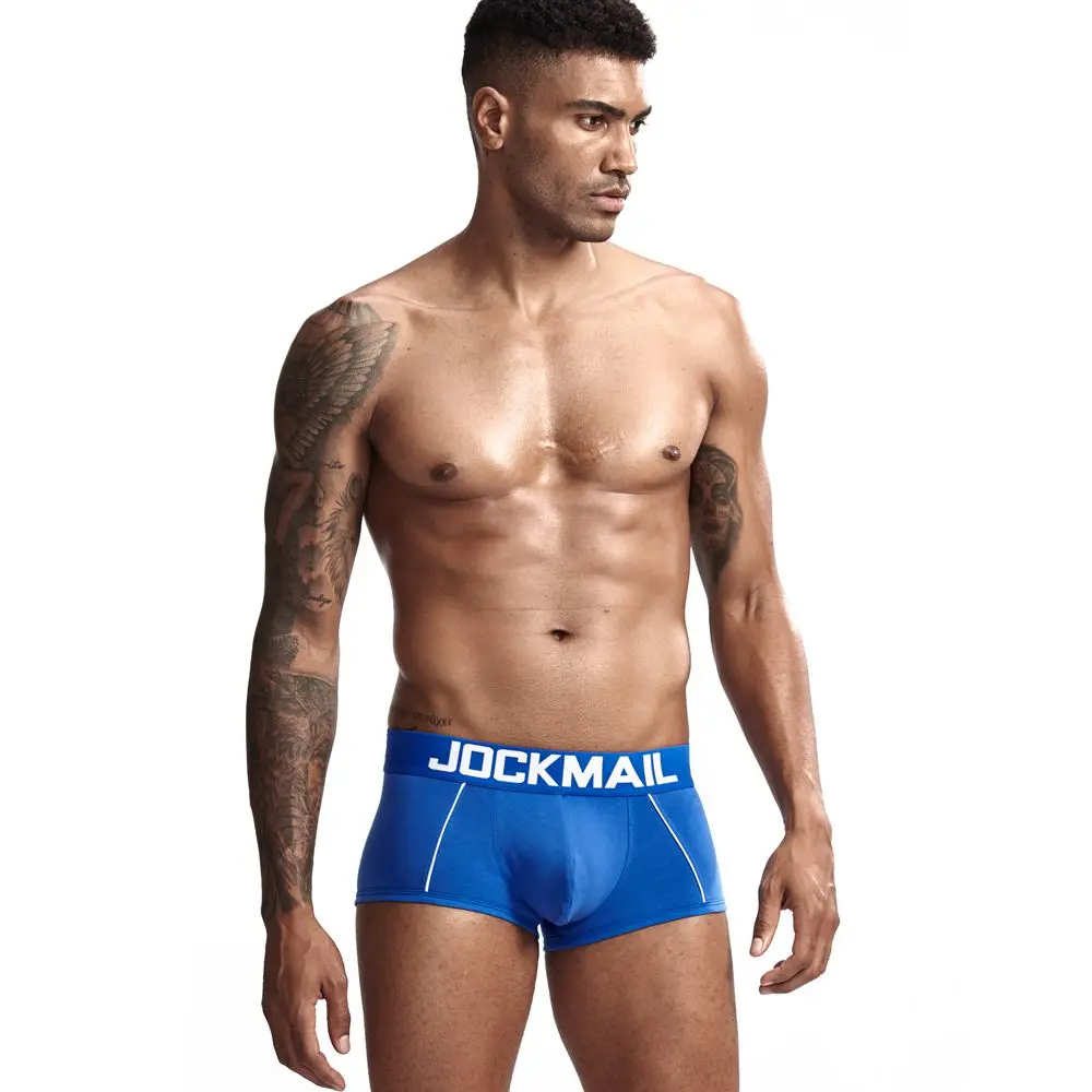 JOCKMAIL сексуальное мужское нижнее белье U выпуклая сумка мужские Трусы Дышащие Боксеры хлопковые забавные трусы однотонные белые домашние шорты