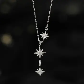

S925 Fine Silver Stars Necklace Fashion Elegant Star Choker Simple Versatile Starlight Necklace Ornament