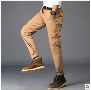 Khaki Брюки карго мужские брендовые карманы Pantalon Homme повседневные на молнии зауженный тактический брюки военные армейские мешковатые брюки мужские боковые карманы - Цвет: Khaki
