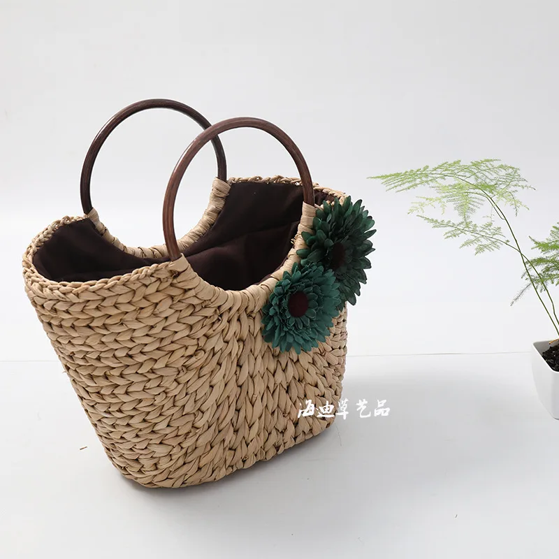 

New Style Japanese Korean-Style Simple Fresh Straw Bag Pastoral Style Big Flower Weaving Beach Bag