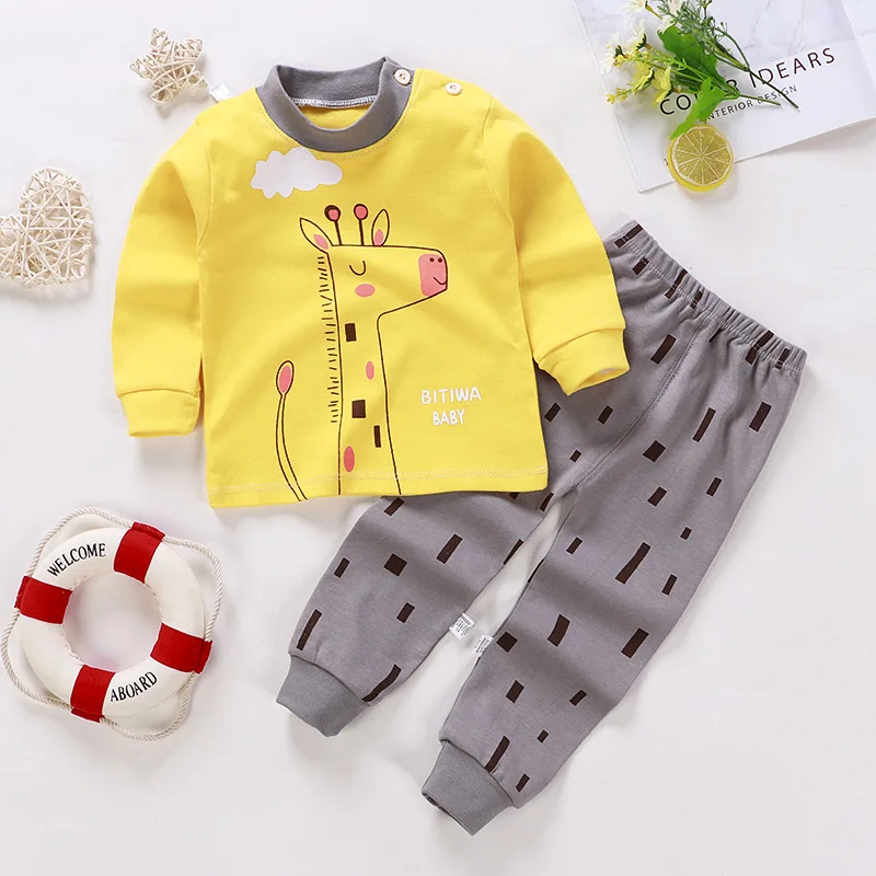 clothing kid suit 6M 12M 3T 5T Girls Pajama Sets Long Sleeve Girl Children's Set Cotton O-neck Sleepwear Kids Clothes Suit Toddler Rabbit Swan Cat children's clothing sets expensive