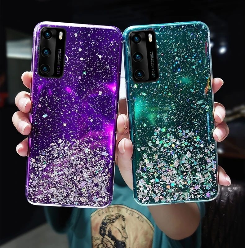 Блестящий Прозрачный мягкий силиконовый чехол для телефона Huawei P30 P40 Honor 8A 8 8C 8X 9 9X
