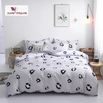 

SlowDream Fashion Leopard Pritend Bedding Set Gray Duvet Cover Comforter Single Double Flat Sheet Bedspead Bed Set Wholesale