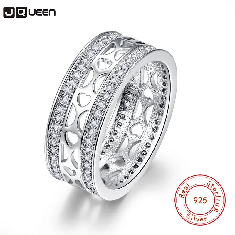 JQUEEN New Style 8MM Width Silver Color Ring Hollow Heart Double Micro Pave CZ For Women Wedding Party Jewelry | Украшения и