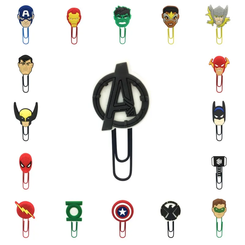 100 шт./лот закладки Мститель супергерой скрепки для ученика, учителя, фигурка мстителя, логотип, держатель страницы, детский подарок