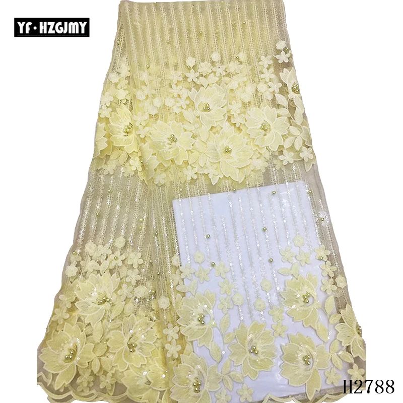 YF HZGJMY Light Yellow Nigerian French Mesh Sequin Laces Fabric 2019 Latest Glitter African Beaded Embroidery Tulle Lace | Дом и сад