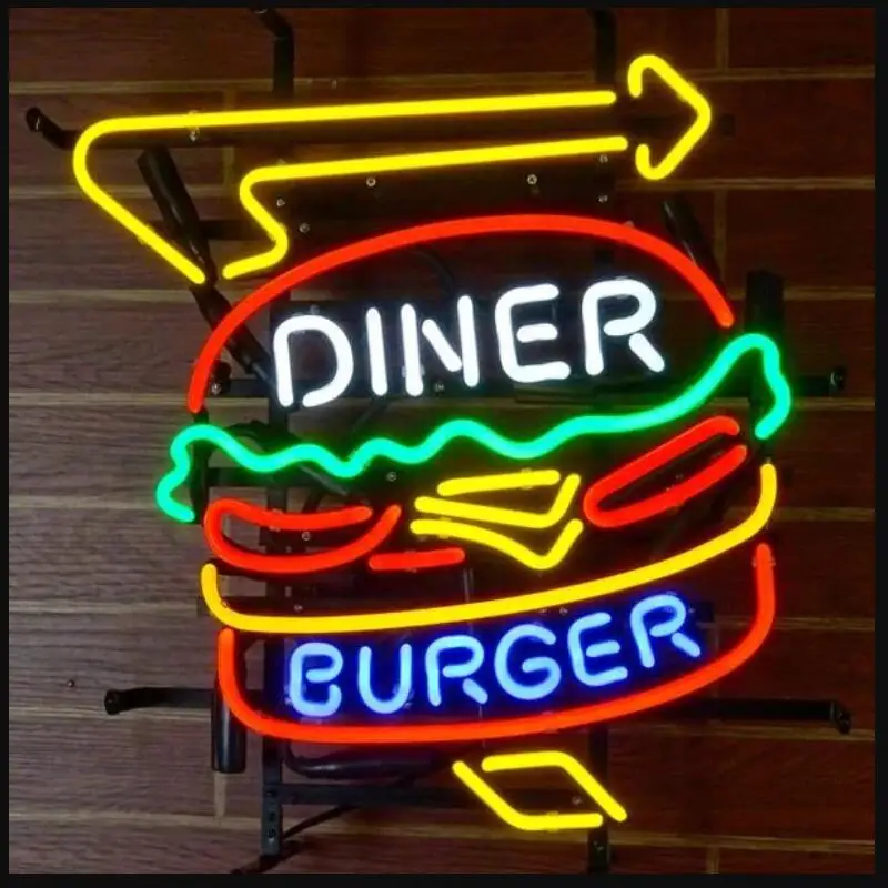 Custom Made Diner Burger Glass Neon Light Sign Beer Bar