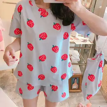 

Cute Pyjamas for Women Sleepwear Cotton Pajamas Lounge Soft Pijamas Cartoon Thin Casual Summer Homewear Set Shorts Nightwear