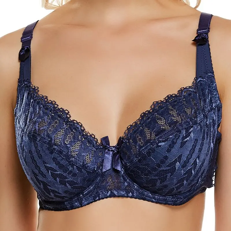 Xiushiren плюс размер Bralette новые кружевные бюстгальтеры для женщин нижнее белье Глубокий V сексуальный бюстгальтер большой плюс размер бюстгальтер Размер 75D-100E - Цвет: Dark Blue