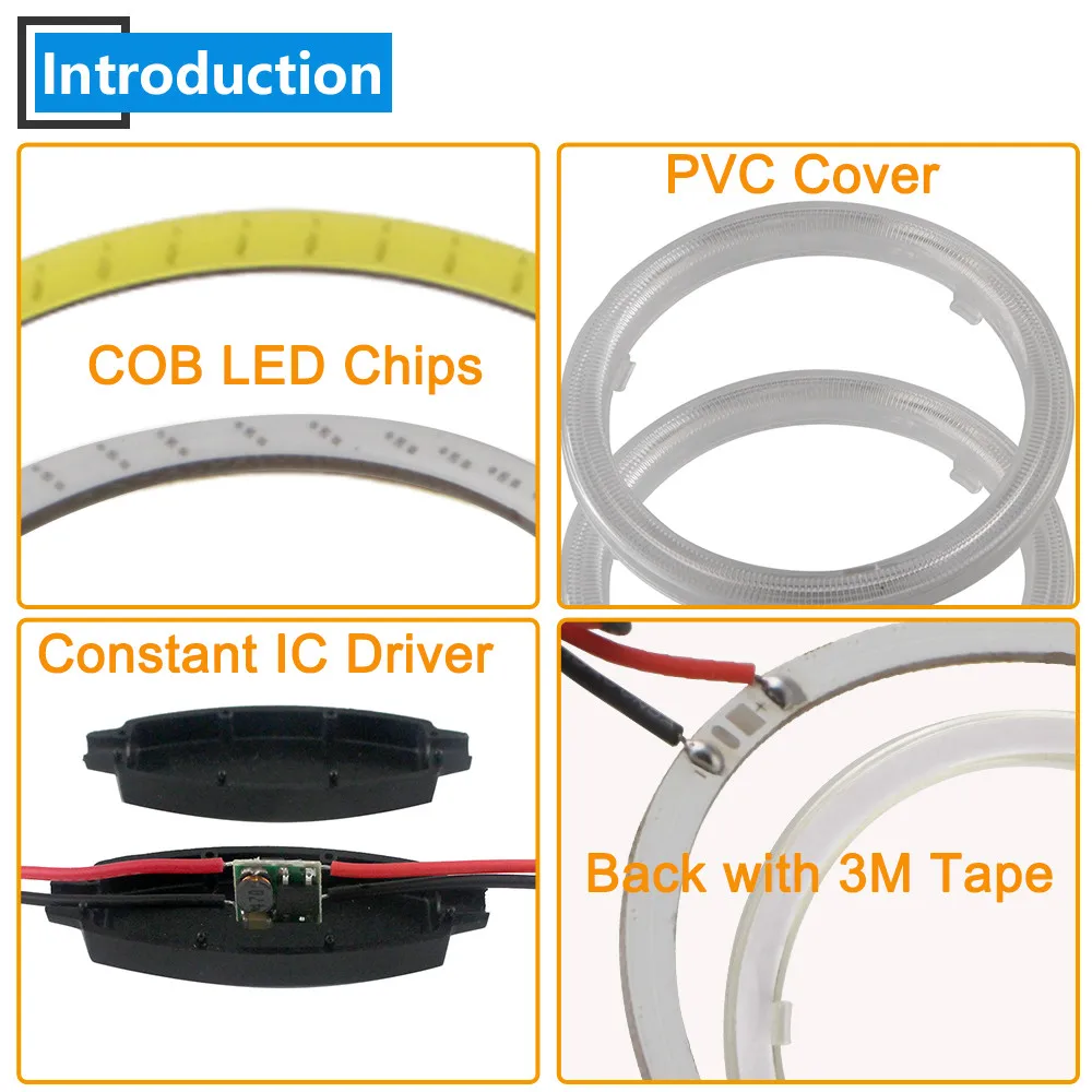 2X 60 мм 70 80 90 100 110 120 DC 12V COB Автомобильный светодиодный Ангельские глазки гало