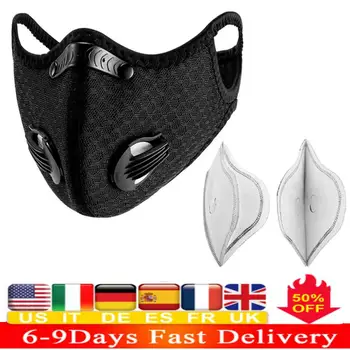 

Dust Masks Cycling Face PM 2.5 - Filter Bike Masks Activated Carbon Breathing Valve Sport Masks With 2 Filters