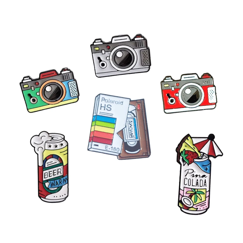 Cartoon Pins Camera Brooches For Women 3 Color Rainbow Digital Camera
