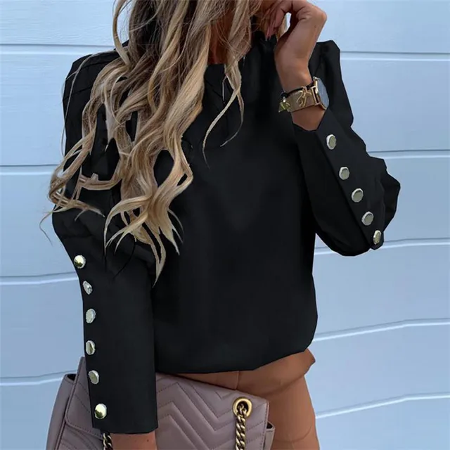 Blusas informales para mujer, nuevas camisas OL larga con vuelo de moda, blusas con botones sin espalda y cuello redondo para mujer, jerséis tipo túnica de Tallas grandes|Blusas y camisas| -