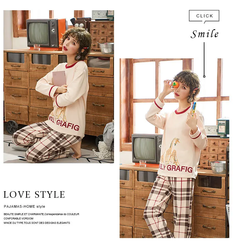 Pajamas Women's Spring And Autumn 6535 Cotton Long Sleeve Trousers Korean-style Women's Summer Thin Section Nursing Home Wear Tw