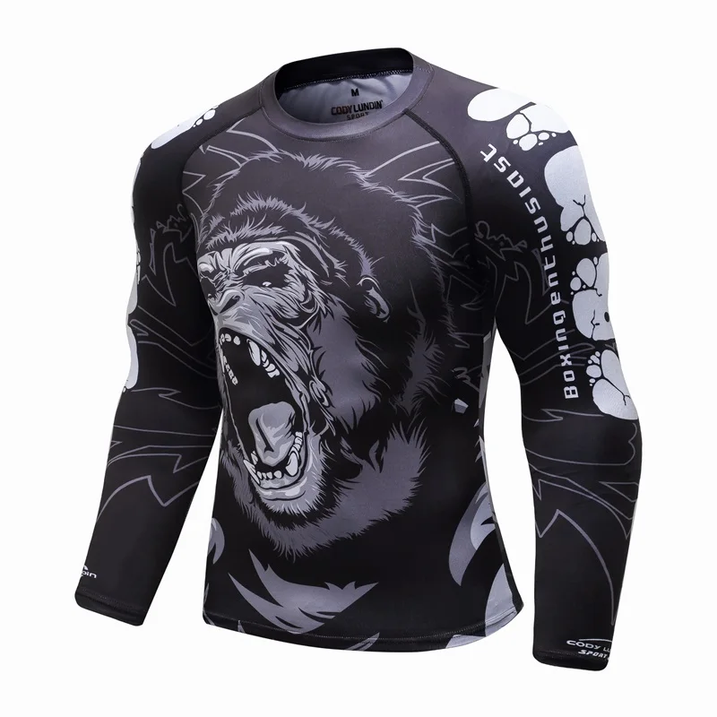 Mens T Shirt MMA Rashguard Jiu Jitsu BJJ Long Sleeve Fitness Sports