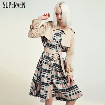 

SuperAen Europe Printed Fashion Women Windbreaker Autumn New 2019 Trench Coat for Women Sashes Wild Casual Women Clothing