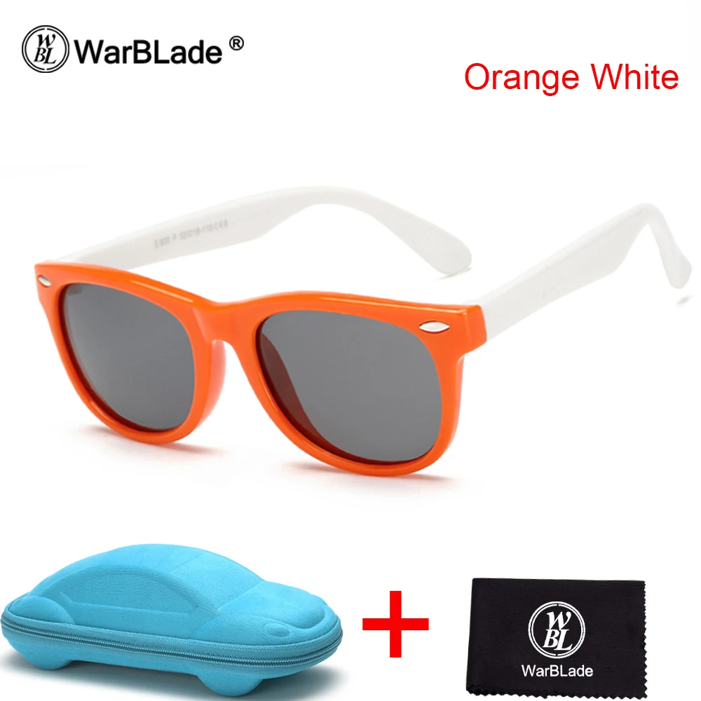 orange white WarBLade Новые поляризованные солнцезащитные очки для детей для безопасности ребенка Покрытие солнцезащитные очки UV400 очки для мальчиков и девочек с футляром - Цвет линз: orange white