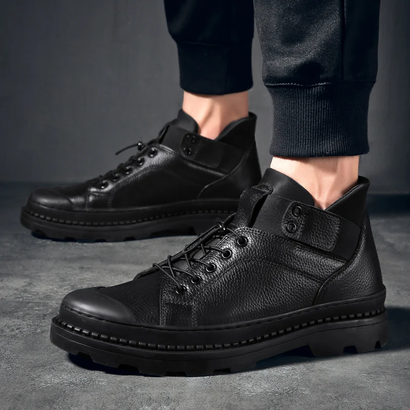 

Men Sneakers Outdoor Thick Sole Mens Casual Shoes High Top Genuine Leather Shoes Male High Quality Cowhide men shoes 2019 New