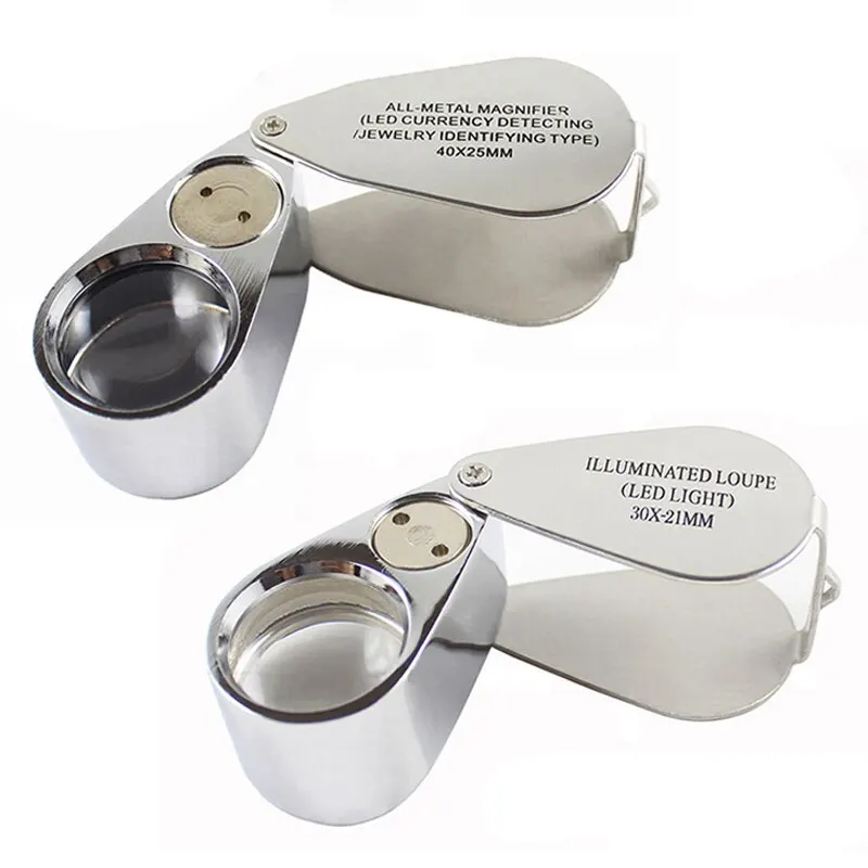 

40X Illuminated Jeweler LED UV Lens Loupe Magnifier With Metal Construction And Optical Glass 2 X LED Lights New#