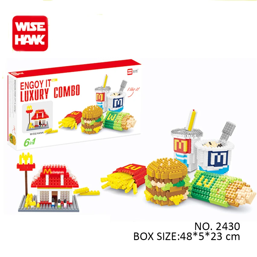 

WiseHawk Building Blocks Hamburger Cola Drink Fries Pie Ice Cream Set Mini Toy 3D Model Micro Brick Educational For Children