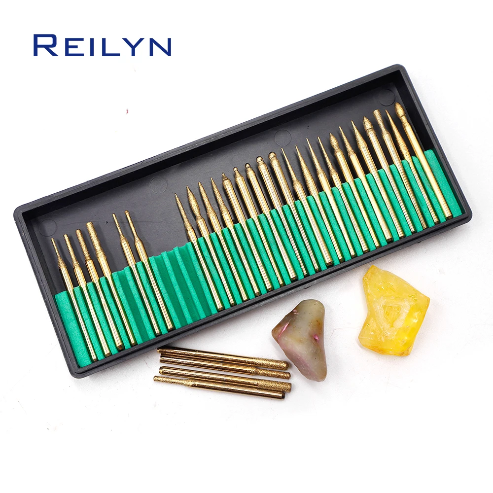 30pc Abrasive Bits Titanium-plated Diamond Grinding point 120# 3x3mm Stone Peeling jade grinding Nails polishing bits Manicure 10pcs 150 short shank pet nails polishing bits emery grinding burr 3x10mm abrasive bits nails grinding point manicure polishing