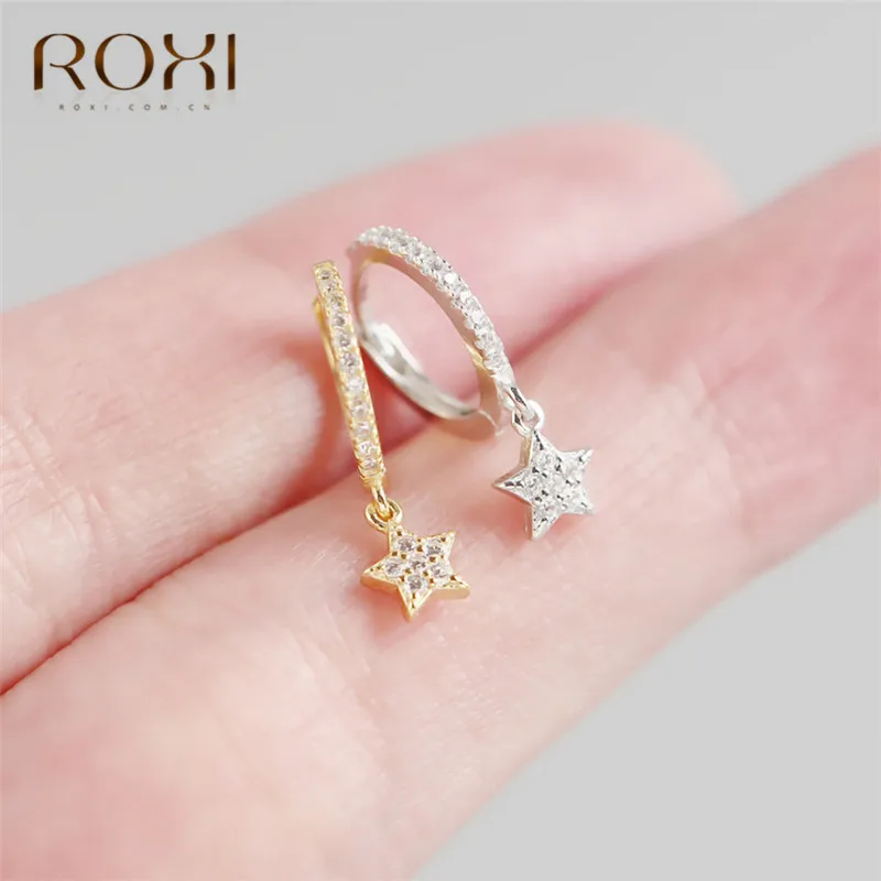 ROXI, корейский стиль, 925 пробы, серебро, цирконий, звезда, серьги-гвоздики для женщин, прозрачный циркон, пятиконечная звезда, вечерние серьги