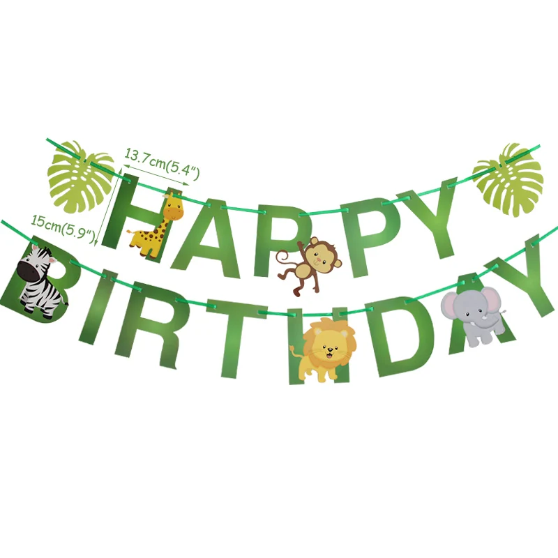 Wild Jungle Safari 1. Geburtstag Fotobanner Löwe Tiger Tiermuster Geburtstag Wimpelkette Banner Papierfahnen Geburtstagsdekoration – Detail 8
