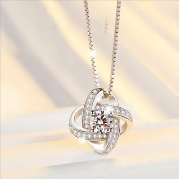 

Fashion New Arrival Exquisite 925 Sterling Silver Jewelry Beautiful Clover Crystal Short Female Pendant Necklace H250