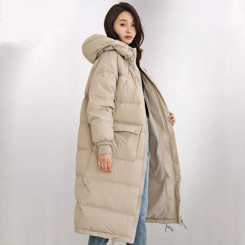 Cream brown 90% белый пуховик на утином пуху зимняя куртка для женщин плюс размер толстый теплый пуховик женский пуховик парка с капюшоном длинное зимнее пальто - Цвет: Cream brown