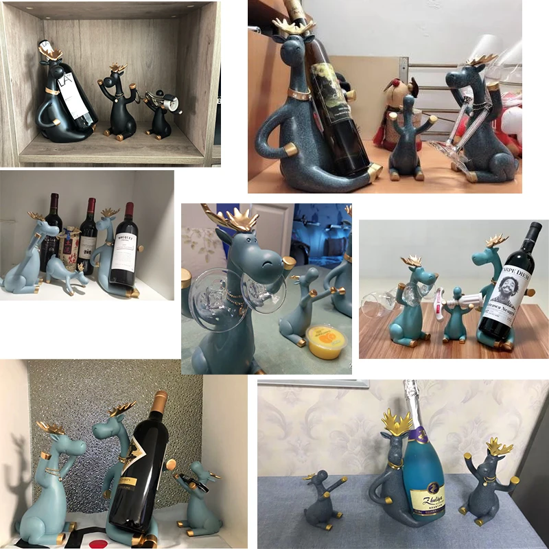 suporte para garrafa de vinho com estatuetas em miniatura de cervo com uísque para decoração de casa armário para vinho