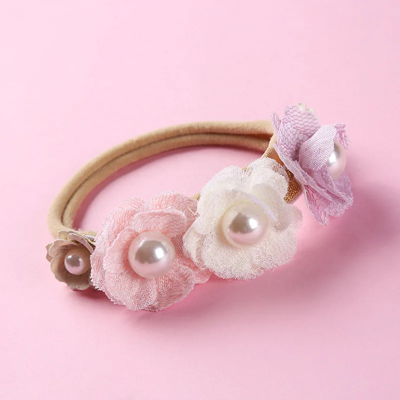 pacifier for baby Balleenshiny 1PC Lovely Princess Baby Headband Kawaii Accessories Pink Flower Pearl Nylon Stretch Headband Floral Kids Hair Band baby stroller toys Baby Accessories