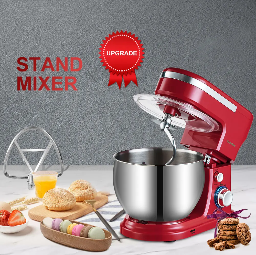 BioloMix 1200W  5L Stainless Steel Bowl 6 speed Kitchen Food Stand Mixer Cream Egg Whisk Whip Dough Kneading Mixer Blender