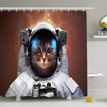 

Shower Curtain Set with Hooks 66x72 Astronaut Outer Space Spacewalk Elements Science Cosmos Discovery SciFi Mercury Satellite